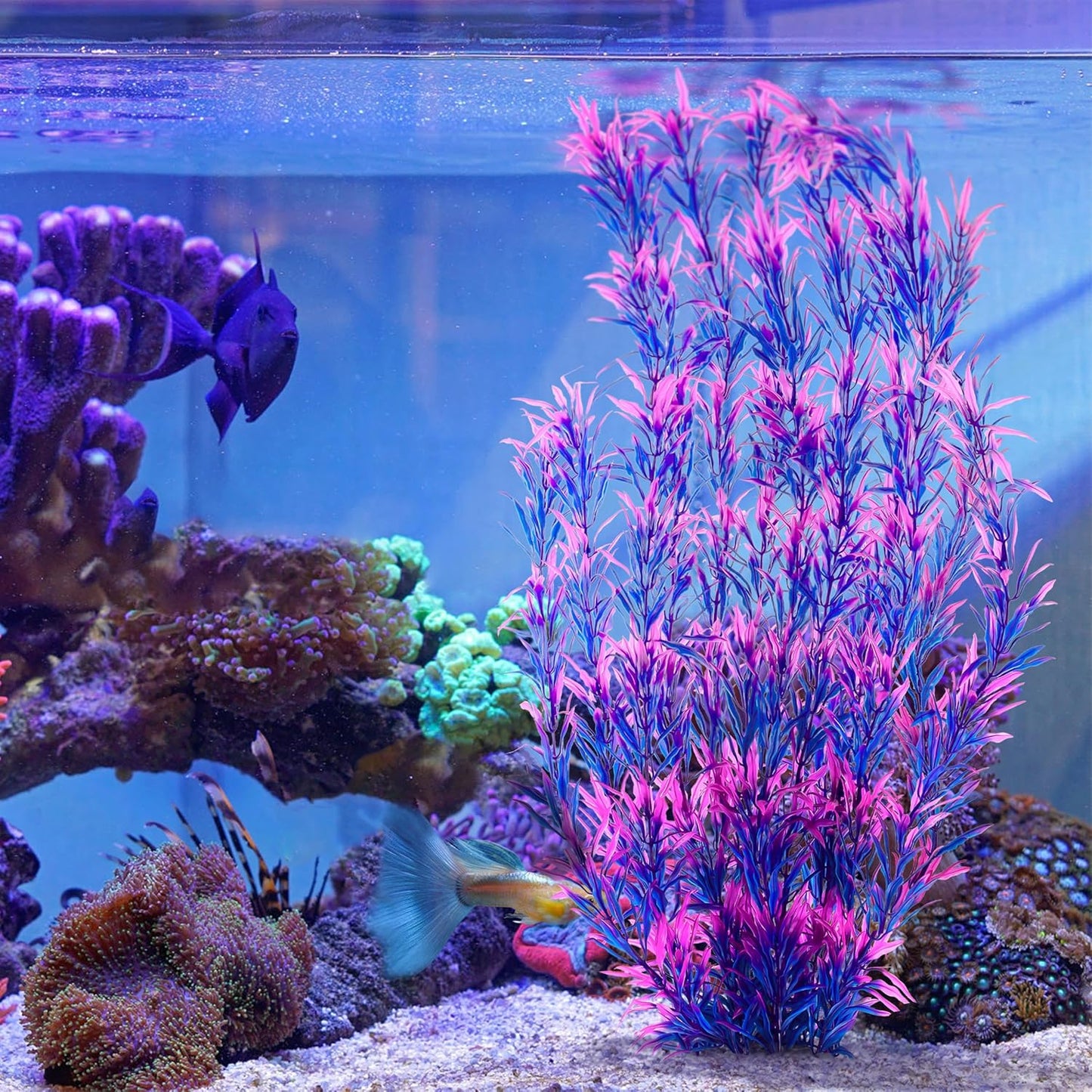 MyLifeUNIT Aquarium Plants, 21 Inches Tall Plastic Fish Tank Plants for Fish Tank Decorations and Aquarium Decor (Purple)