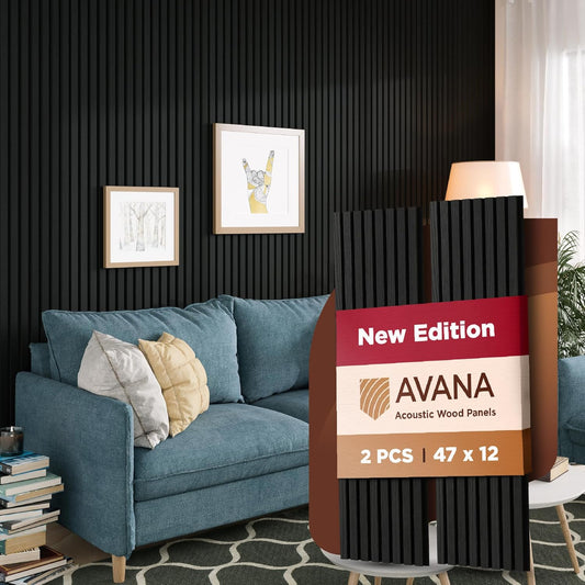 Avana Modern Acoustic Wood Wall Panels – 47.2 X 12.6 Inch Black Oak Acoustic 2 PCs – Wall Panels For Interior Wall Decor For Homes, Offices, Studios – Sturdy And Durable Wood Panels For Wall