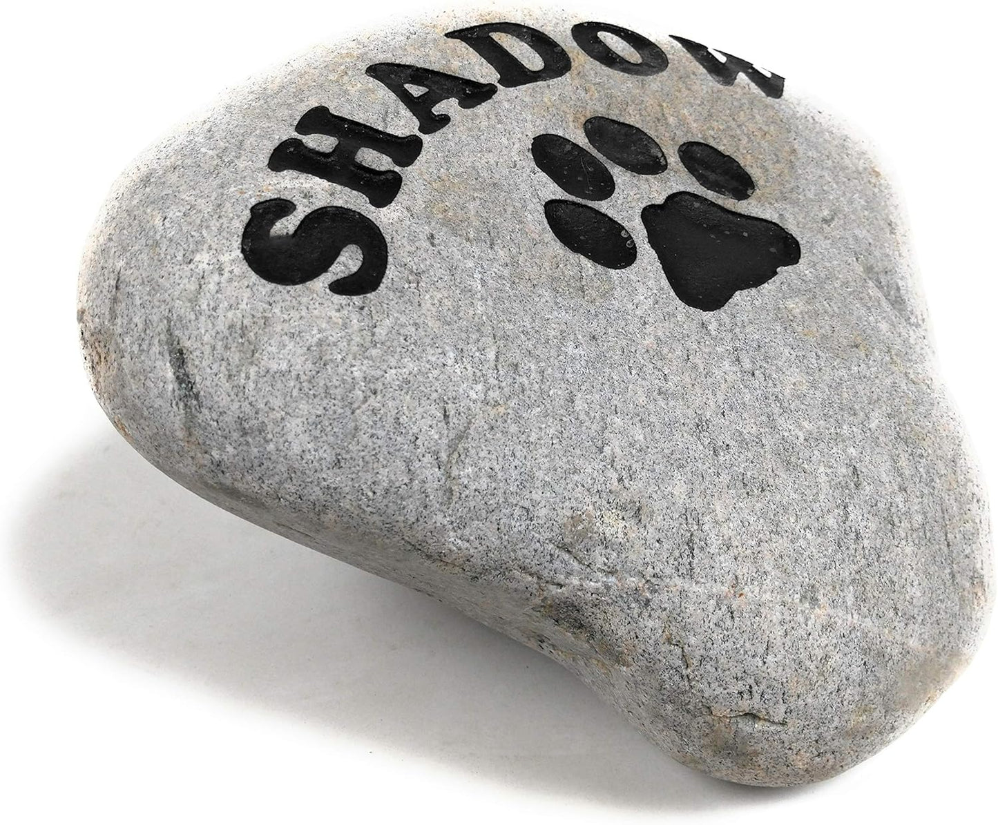 Personalized River Stone Pet Memorial Stones Headstone Grave Marker for Dog or Cat 8 inches to 10 inches Natural Rock Customized with Name and Paw Print
