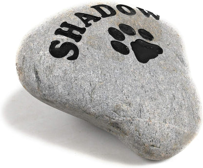Personalized River Stone Pet Memorial Stones Headstone Grave Marker for Dog or Cat 8 inches to 10 inches Natural Rock Customized with Name and Paw Print