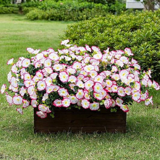 Lnoicy Artificial Flowers for Outdoor 12 Bundles Eucalyptus Fake Flowers for Planter,UV Resistant Fake Morning Glory for Home/Porch/Garden Decoration（Pink）