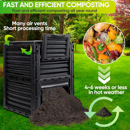 F2C Garden Compost Bin from BPA Free Material -80 Gallon(300 L) Large Compost Bin Aerating Outdoor Compost Box Easy Assembling, Lightweight, Fast Creation of Fertile Soil, Black