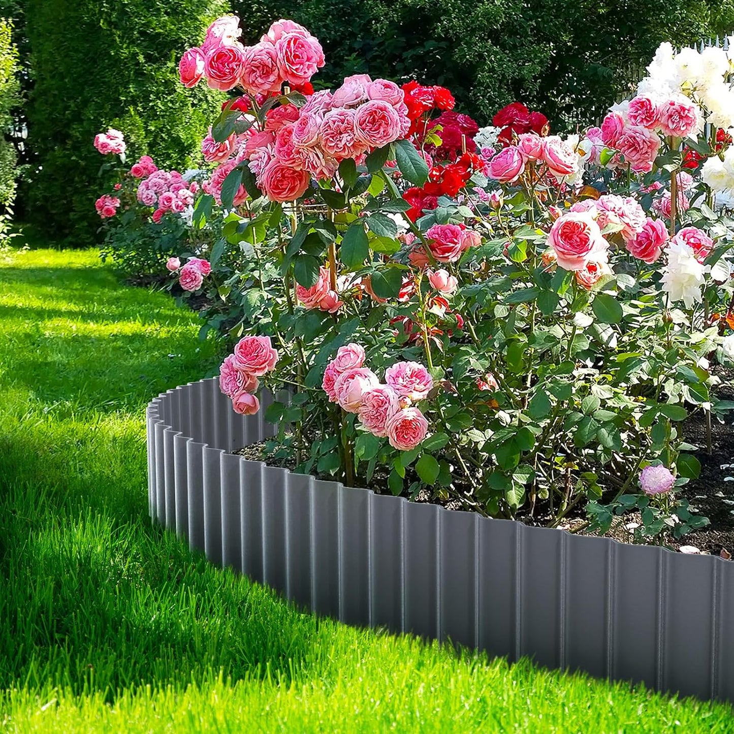 LAVEVE Corrugated Metal Garden Edging 8" x 20Ft, Landscape Edging Border for Lawn, Flower Bed, Garden Fence, Paver Edging (Dark Gray)