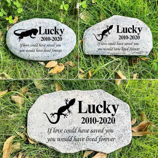 Zatanmulo Personalized Pet Memorial Stone, Garden Memorial Stone Personalized, Gecko Headstone, Lizard Tombstone, Memorial Plaque Outdoor, Garden Stepping Stone (Gecko)