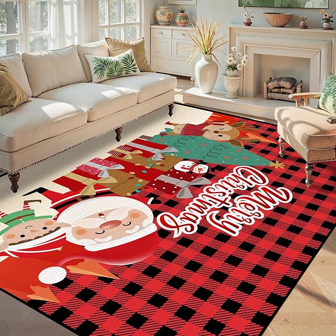 5' X 7' Christmas Area Rug Bedroom Living Room Rugs Xmas Decorative Area Rug Non-Slip Indoor Throw Rug Washable Rug Floor Carpet for Kitchen Nursery