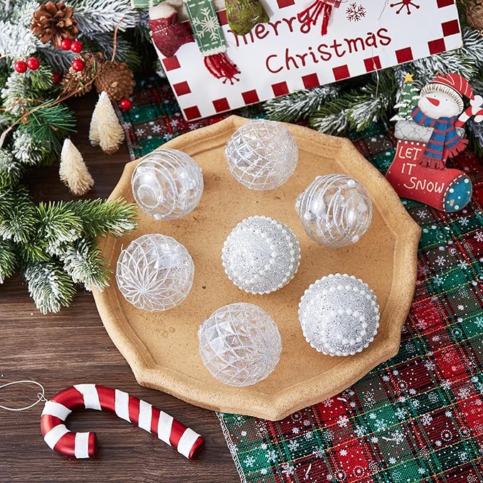 12CT Christmas Ball Ornaments Silver Shatterproof Clear Large Plastic Christmas Tree Decoration, Delicate Hanging Ornaments for Xmas Party, Wedding, Holiday and Home Décor(70mm/2.76")