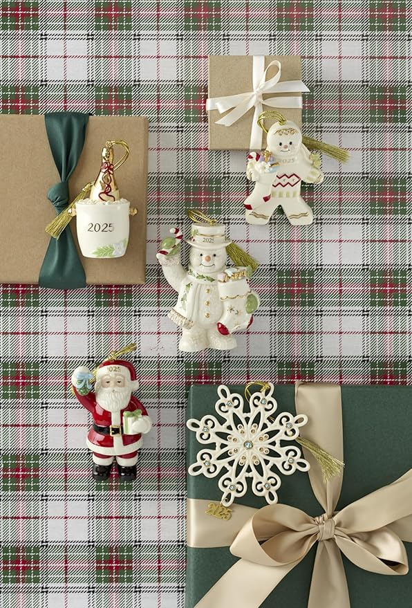Lenox Ornament, 2025 Santa with Mistletoe Ornament, Made from Porcelain, Gold Accents, Features A Gold Cord for Hanging, Christmas Tree Decorations and Christmas Home Decor (Red & White, 1 Piece)