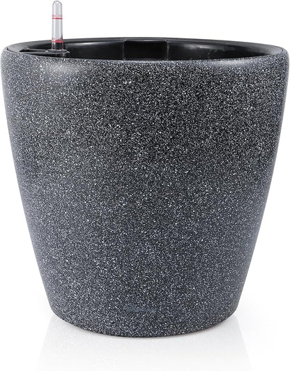 Dexceder 13x12 Self Watering Planter with Wheels Indoor Outdoor, Inner Pot Design, Thickened Large Floor Standing Flower Plant Pot with Water Level Indicator (Stone Matte)