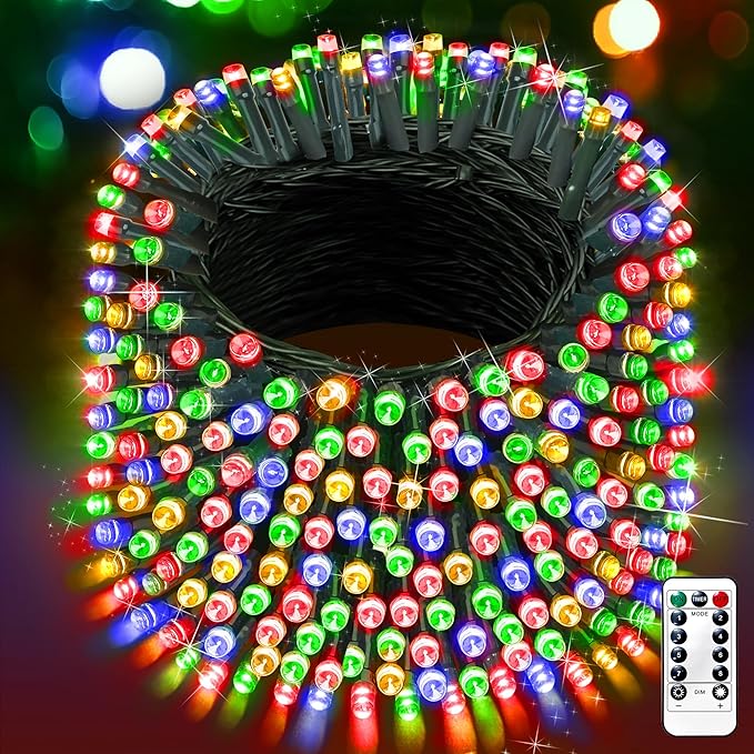 XURISEN 551FT 1400 LED Christmas Lights Outdoor Green Wire String Lights 8 Modes with Timer Memory Waterproof Fairy Light Plug in for Xmas Tree Wedding Yard Party Holiday Decorations(Multicolor)