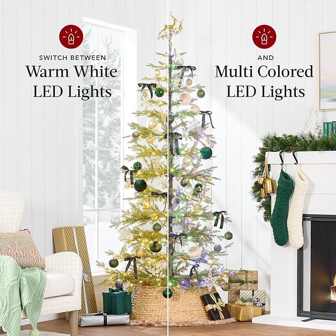 Best Choice Products Pre-Lit Sparse Christmas Tree 7.5ft Artificial Pine Holiday Décor Aspen Noble Fir w/ 2-in-1 White & Multicolor LED Lights