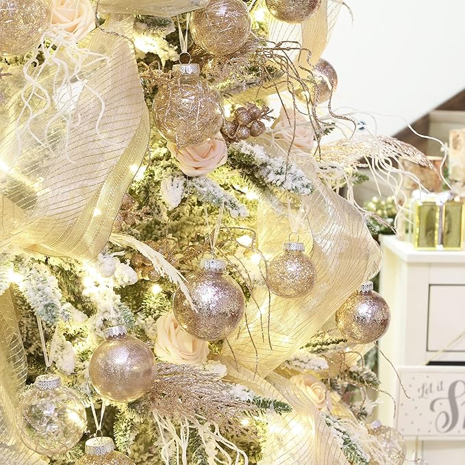 Sea Team Shatterproof Clear Plastic Christmas Ball Ornaments Decorative Xmas Balls Baubles Set with Stuffed Delicate Decorations (80mm/3.15 inch 20-Pack, Rose Gold)