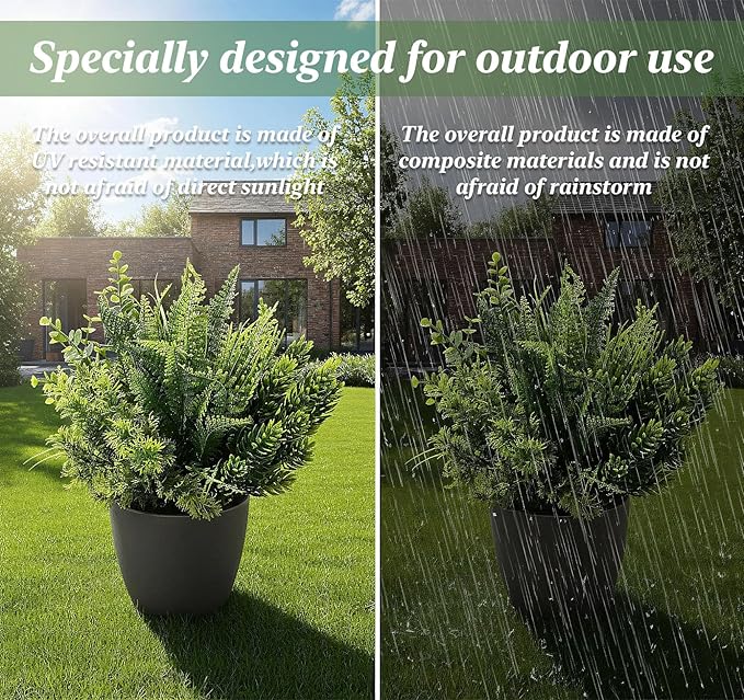 ilauke 6 Pack Artificial Greenery Stems Outdoor UV Resistant, Faux Plants for Home Decor Indoor Outside, Assorted Eucalyptus Decor & More for Vases