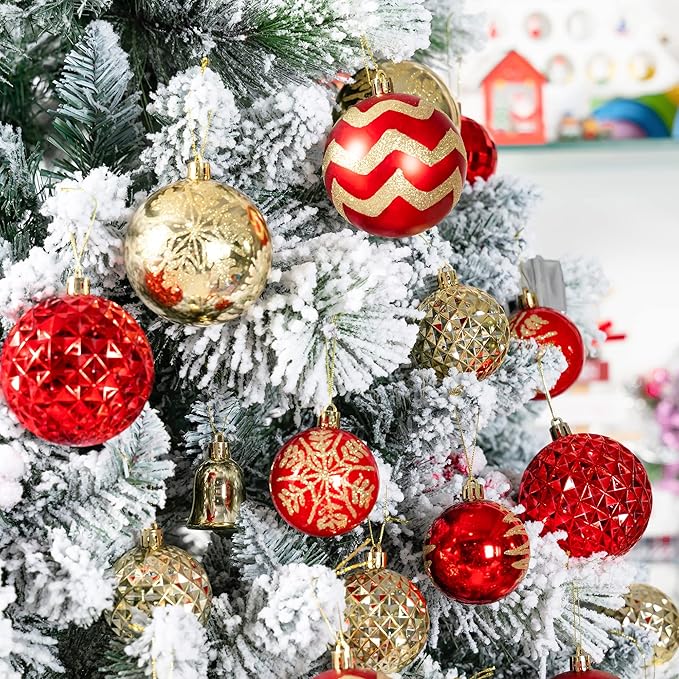 116Pcs Red and Gold Christmas Ball Ornaments, Shatterproof Christmas Hanging Decoration Set with Gift Box, Assorted Decorative Baubles Set for Xmas Tree/Home/Wedding/Party/Holiday (Gold & Red)