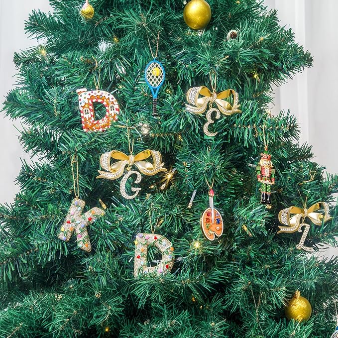 2025 Christmas Initial Ornaments,Letter J Ornaments for Xmas Tree,Hanging Christmas Ornament Gift for Mother Friends Sister Wife Grandma Women Men