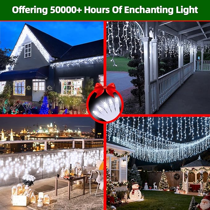 810 LED Christmas Lights with 180 Drops, 82ft 12 Modes Cool White Fairy String Lights with Timer Dimmable, Waterproof Twinkle Lights for Indoor Outdoor Holiday Wedding Party Eaves Christmas Decor