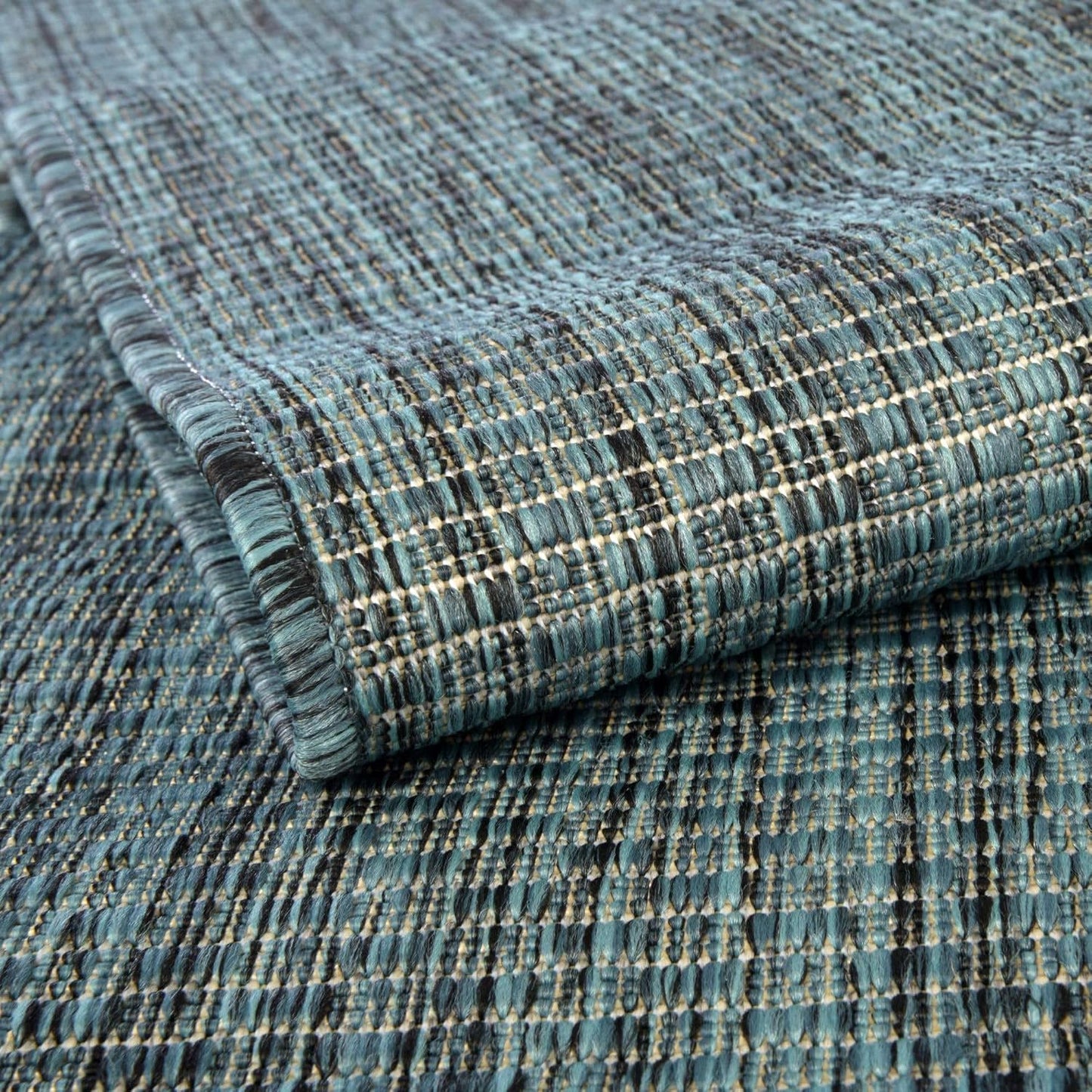 Unique Loom Collection Casual Transitional Solid Heathered Indoor/Outdoor Flatweave Area Rug (13' Round, Teal/Navy Blue)