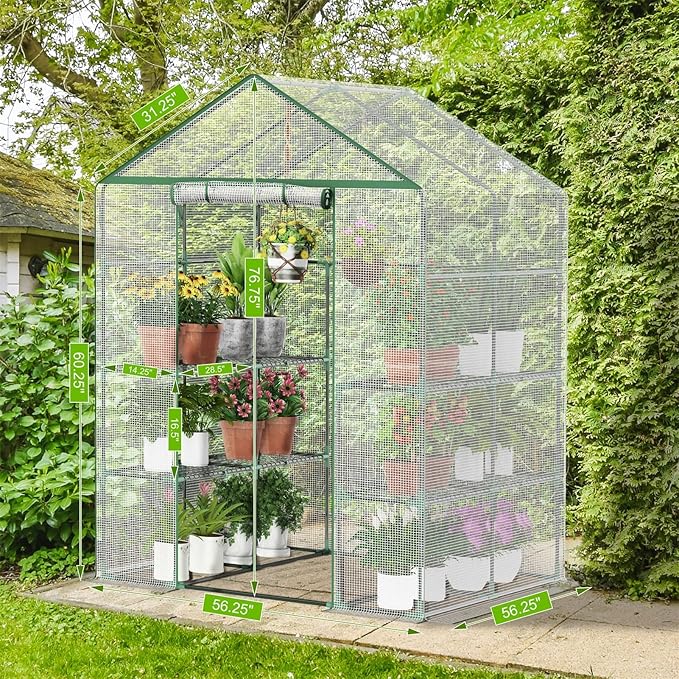 Walk-in Greenhouse for Outdoor, 57 x 57 x 77'' Walk in Plant Greenhouses with Durable UV-Resistant Cover, Reinforced Green House with 3 Tiers Stands Heavy Duty for Patio, Backyard and Porch