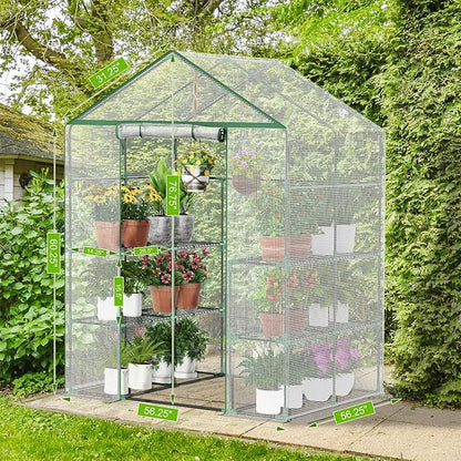 Walk-in Greenhouse for Outdoor, 57 x 57 x 77'' Walk in Plant Greenhouses with Durable UV-Resistant Cover, Reinforced Green House with 3 Tiers Stands Heavy Duty for Patio, Backyard and Porch