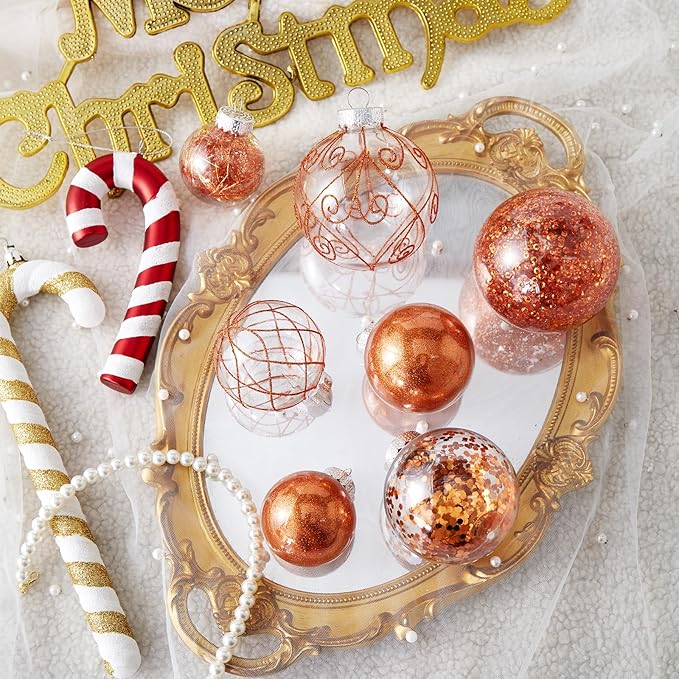 Wironlst Christmas Ball Ornaments Shatterproof Clear Large Plastic Hanging Ball Decorative Baubles Set with Stuffed Delicate Decorations (Multi-Siz, Orange)