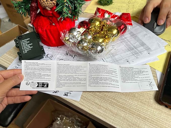 Joiedomi 24 Inch/2FT Tabletop Mini Christmas Prelit Decoration, Artificial Mini Xmas Pine Tree with Prelit LED String Lights and Ornaments Decor, Christmas New Year Decoration Tree Decor