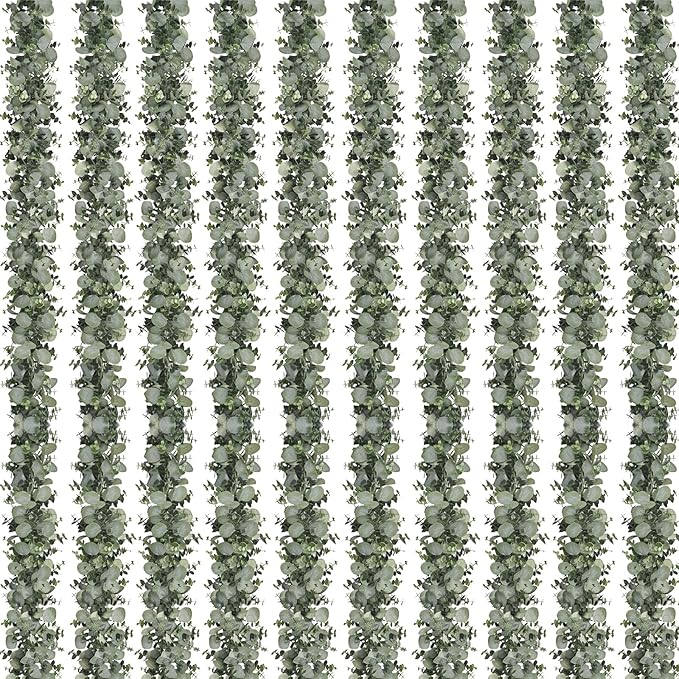 Dolicer 10 Packs 6FT Artificial Eucalyptus Garland, Faux Greenery Garland Hanging Fake Silver Dollar Eucalyptus Leaves Vines for Wedding Backdrop Arch Table Wall Party Home Decor