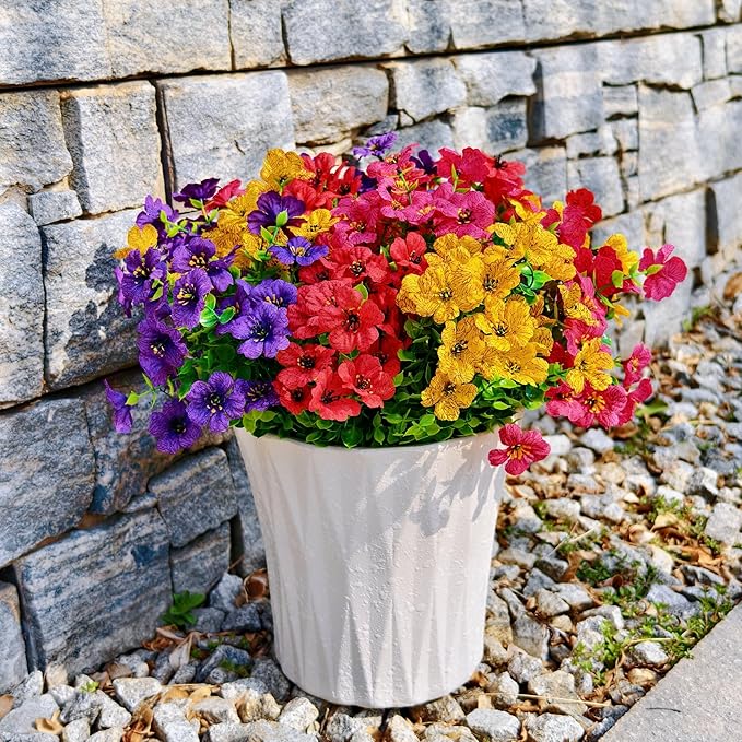 20 Bundles Artificial Flowers for Outdoors – UV Resistant Artificial Plants Outdoor, Realistic Silk Fake Flowers No Fade, for Porch, Garden, Patio, Planter