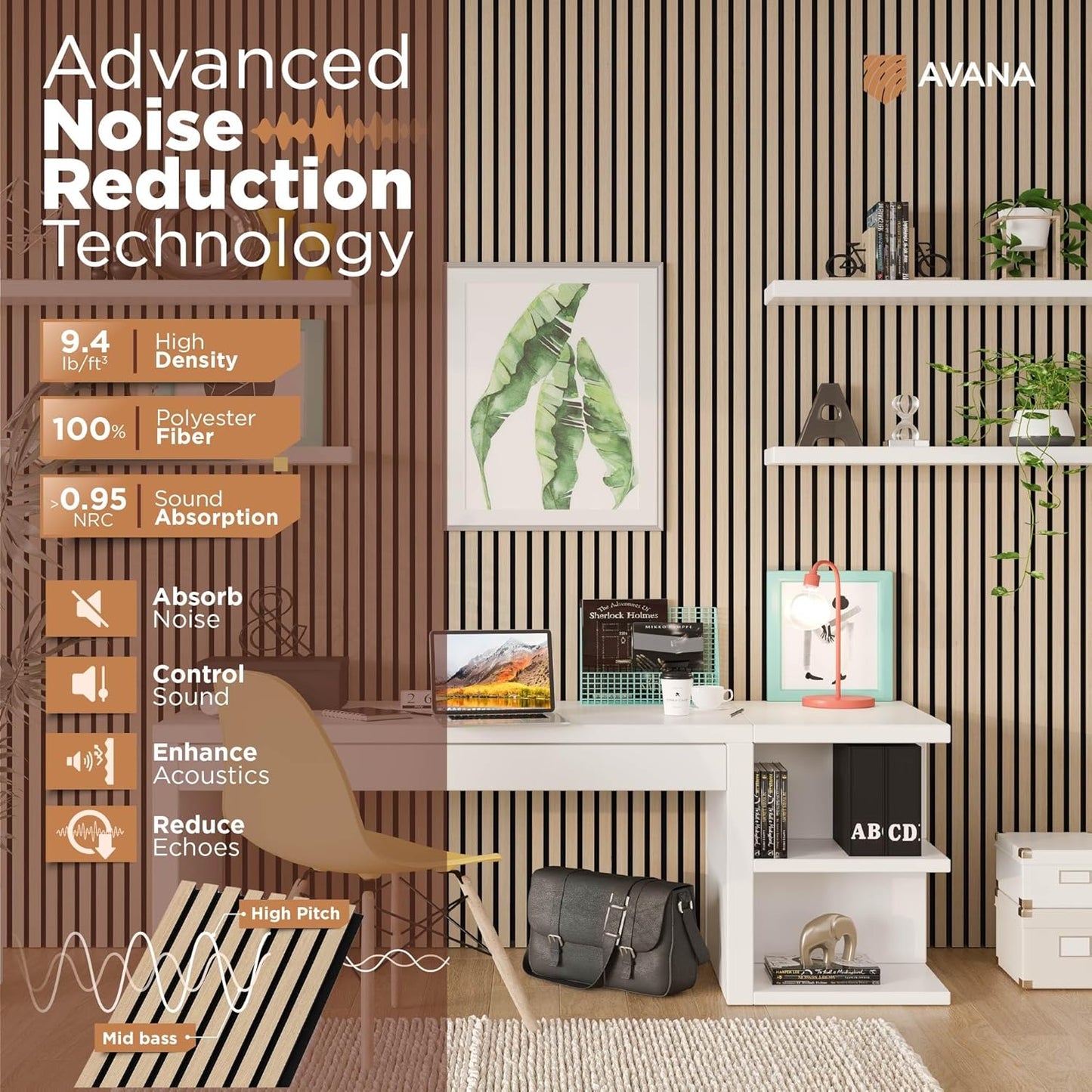 Avana Modern Acoustic Wood Wall Panels – 47.2 x 12.6 Inch White Oak Acoustic Panels 1 PC – Wall Panels for Interior Wall Decor For Homes, Offices, Studios – Sturdy And Durable Wood Panels for Wall