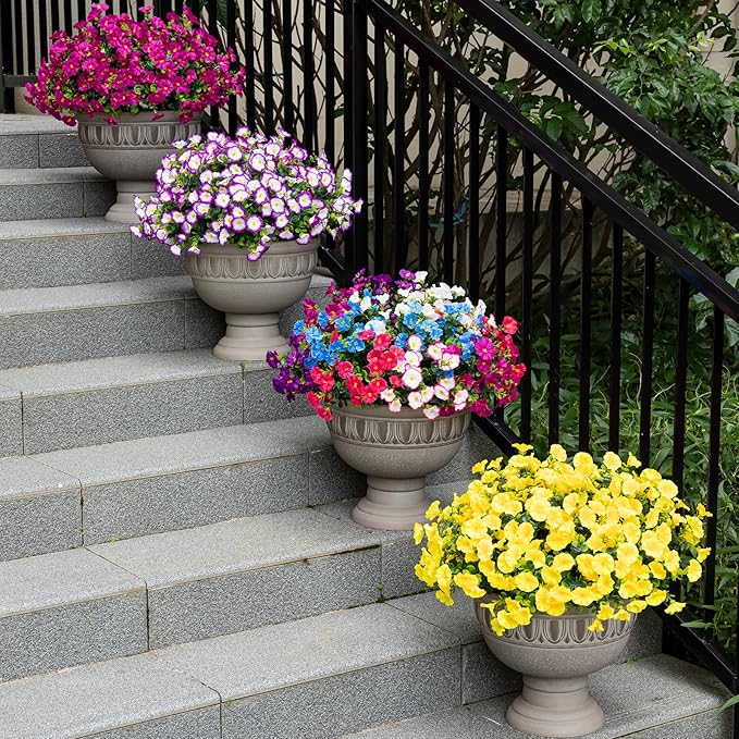 Lnoicy Artificial Flowers for Outdoor 12 Bundles Eucalyptus Fake Flowers for Planter,UV Resistant Fake Morning Glory for Home/Porch/Garden Decoration（Yellow）