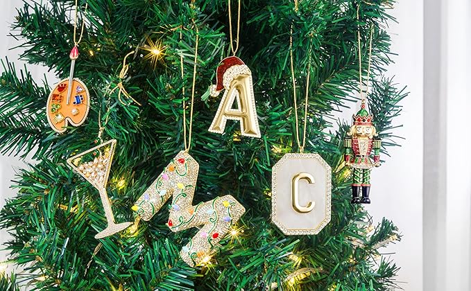 2025 Christmas Initial Ornaments，Letter M Ornaments for Christmas Tree， Hanging Ornament for Mother Best Friends Sister Wife