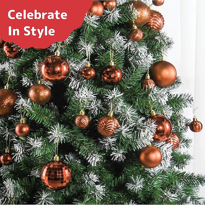 PREXTEX Christmas Tree Ornaments - Copper Orange Christmas Ball Ornaments Set for Christmas, Holiday, Wreath & Party Decorations (36 pcs - Small, Medium, Large) Shatterproof, 3 Size Combo