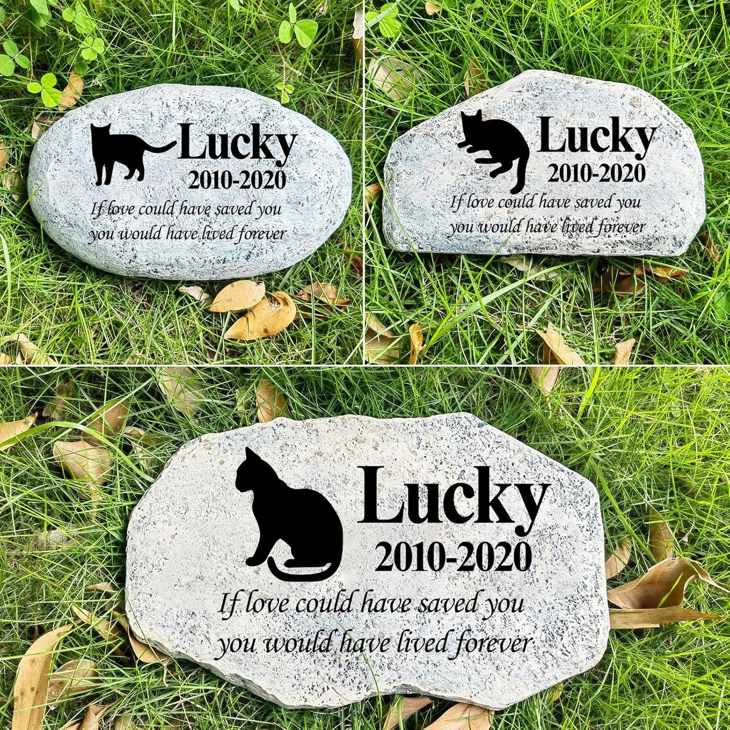 Zatanmulo Personalized Pet Memorial Stone, Garden Memorial Stone Personalized, Cat Headstone, Cat Tombstone, Memorial Plaque Outdoor, Garden Stepping Stone (Cat)