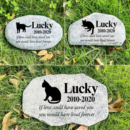 Zatanmulo Personalized Pet Memorial Stone, Garden Memorial Stone Personalized, Cat Headstone, Cat Tombstone, Memorial Plaque Outdoor, Garden Stepping Stone (Cat)