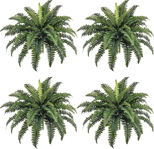 35" Fake Ferns, 4 Large Artificial Bonston Ferns Bushes Plants with 39 Fronds for Outdoors Garden Patio Porch Entrance Low Maintain Home Decor