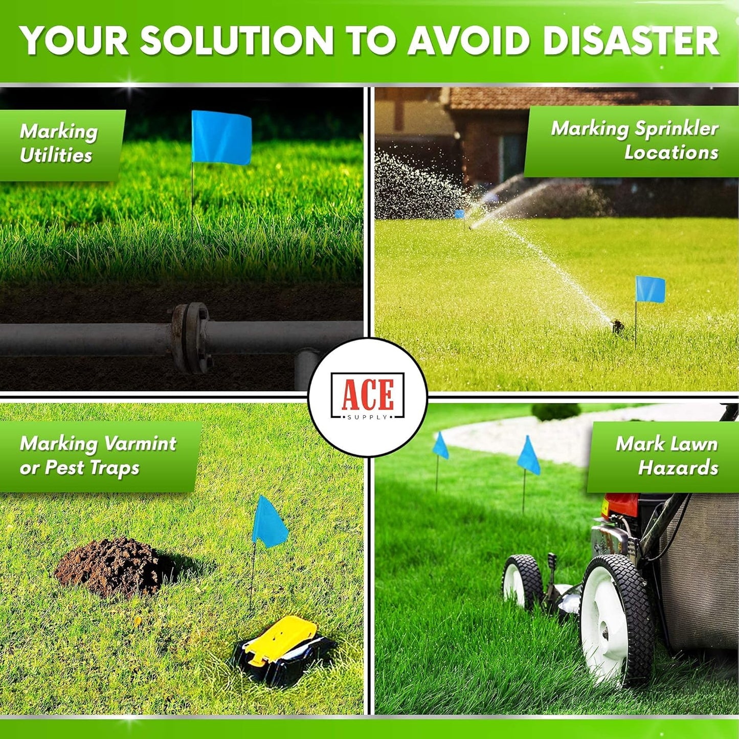 Blue Marking Flags 1000 Pack - 4x5x15 Inch Blue Flags for Yard - Markers For Lawn, Irrigation, Landscaping, Survey & Sprinkler Head Marking