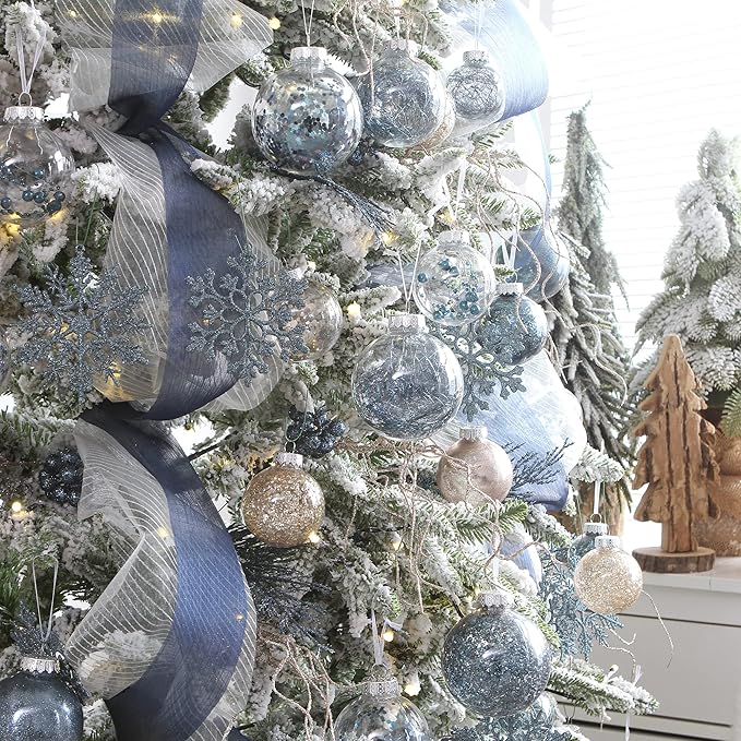 Sea Team Shatterproof Clear Plastic Christmas Ball Ornaments Decorative Xmas Balls Baubles Set with Stuffed Delicate Decorations (60mm/2.36 inch 30-Pack, Stone Blue)