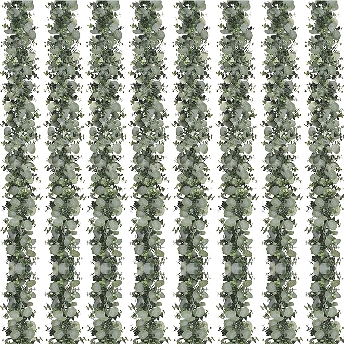 Dolicer 8 Packs 6FT Artificial Eucalyptus Garland, Faux Greenery Garland Hanging Fake Silver Dollar Eucalyptus Leaves Vines for Wedding Backdrop Arch Table Wall Party Home Decor