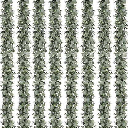 Dolicer 8 Packs 6FT Artificial Eucalyptus Garland, Faux Greenery Garland Hanging Fake Silver Dollar Eucalyptus Leaves Vines for Wedding Backdrop Arch Table Wall Party Home Decor
