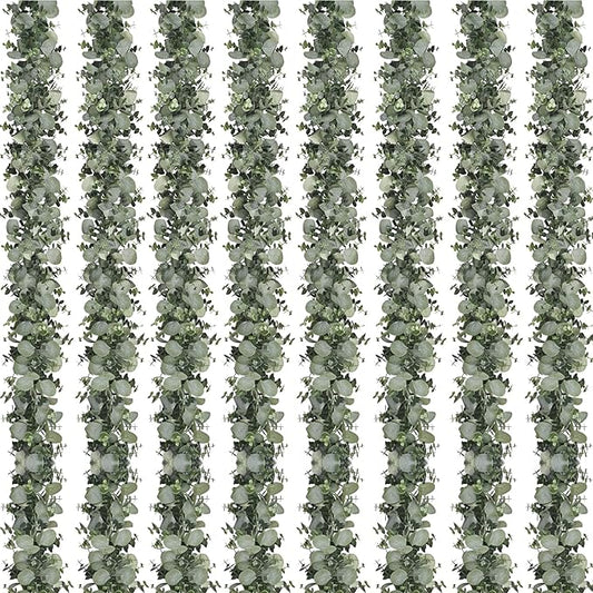 Dolicer 8 Packs 6FT Artificial Eucalyptus Garland, Faux Greenery Garland Hanging Fake Silver Dollar Eucalyptus Leaves Vines for Wedding Backdrop Arch Table Wall Party Home Decor