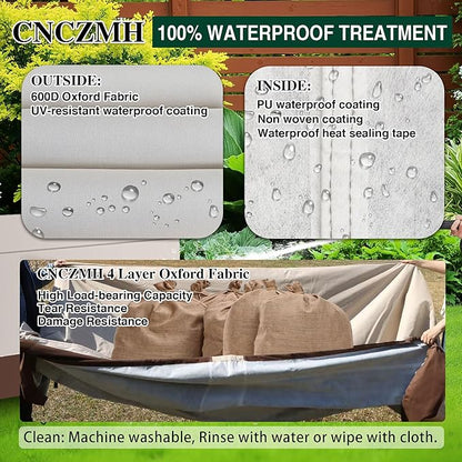 Heavy Duty Patio Sofa Covers Waterproof, Outdoor 3-Seater Couch Cover Waterproof, 600D Outdoor 2-Seater Loveseat Furniture Covers with Air Vent Handle 54''W x 38''D x 24''H/ 35''H Beige Brown