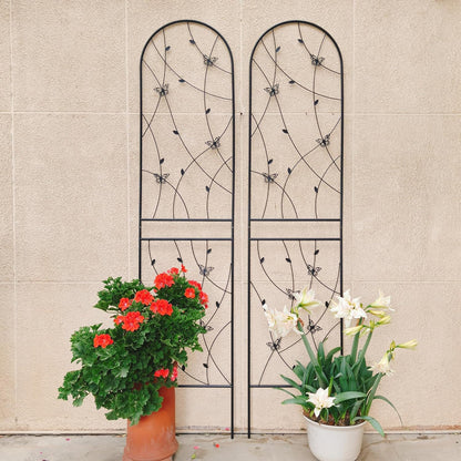 4 Pack Metal Garden Trellis for Climbing Plants, 86.7" Tall Rustproof Outdoor Trellis Panel with Butterfly Design, Decorative Black Iron Plant Support for Vine, Rose, Flower, Garden Wall