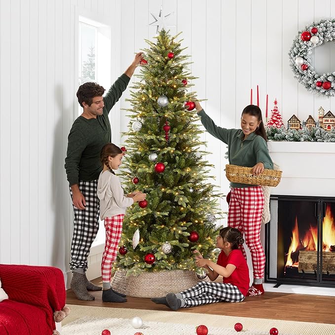 Best Choice Products 7.5ft Pre-Lit Artificial Aspen Slim Christmas Tree, Noble Holiday Décor w/ 2,136 Branch Tips, 2-in-1 Multicolor LED Lights, Cordless Connection, Metal Stand