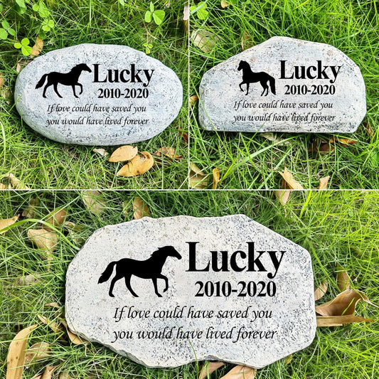 Zatanmulo Personalized Pet Memorial Stone, Garden Memorial Stone Personalized, Horse Headstone, Horse Tombstone, Memorial Plaque Outdoor, Garden Stepping Stone (Horse)