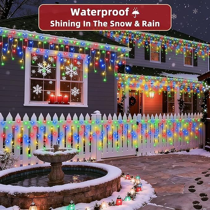 1332 LED 132ft Christmas Lights with 296 Drops, 12 Lighting Modes Multicolor Christmas Decoration Twinkling Lights Dimmable, Timer Outdoor Waterproof Fairy Lights for Indoor Garden House Eaves Roof