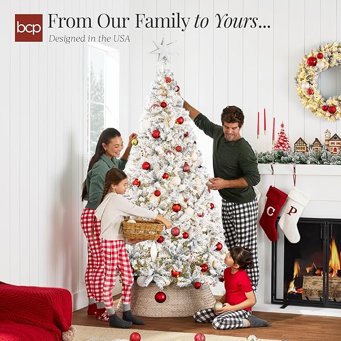 Best Choice Products Pre-Lit White Christmas Tree, 9ft Artificial Snow Flocked Full Fir Tree, Holiday Decoration w/ 900 Lights, 2,094 Branch Tips