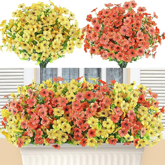 AmyHomie 16 Bundles Artificial Flowers for Outdoor Outside Summer Fall Decoration UV Resistant Faux Flowers No Fade Fake Plastic Plants Garden Porch Window Box Decorating