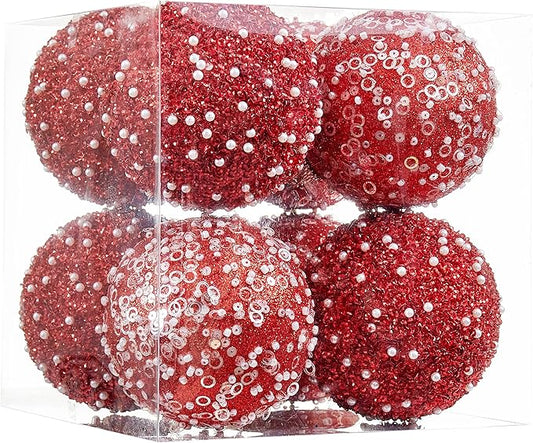 8CT Christmas Ball Ornaments, Red Christmas Ball Decorations Shatterproof Plastic Hanging Pearl Balls for Holiday Party(90mm/3.54")