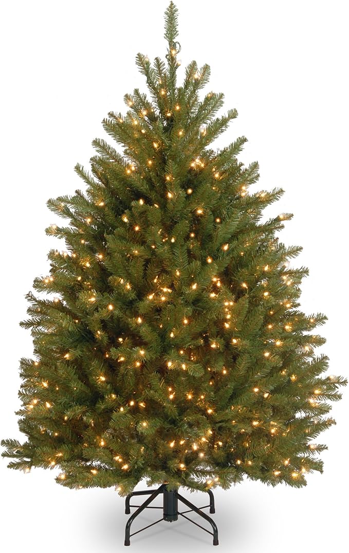 National Tree Company 4 ft Pre-Lit Dunhill Fir Mini Artificial Christmas Tree, 200 Clear Lights, 559 Tips, Includes Stand, Green