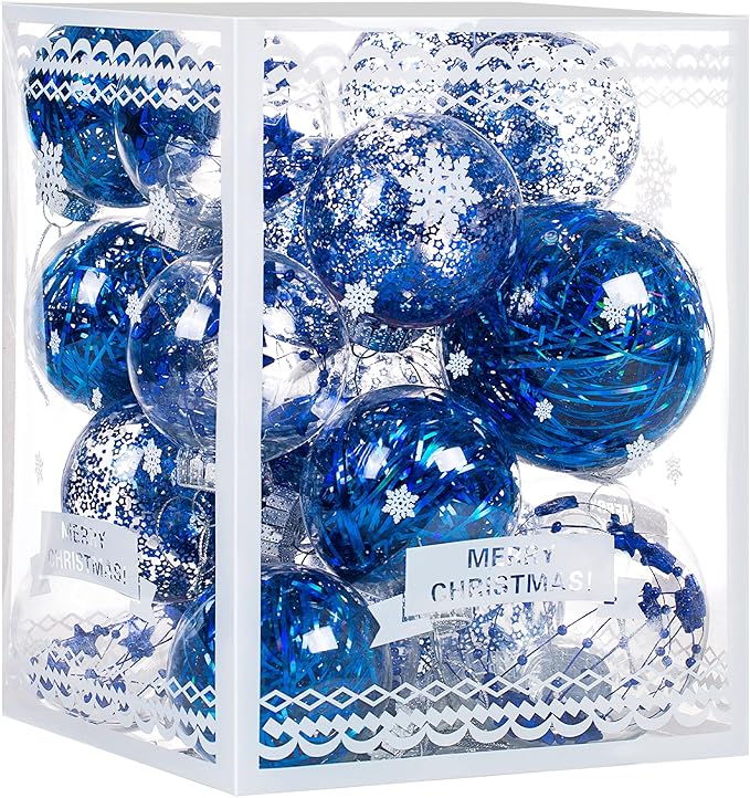 Christmas Ornaments Ball Set-Shatterproof Clear Plastic Decorative Baubles for Xmas Tree House Holiday Wedding Party Decoration,20pcs Blue