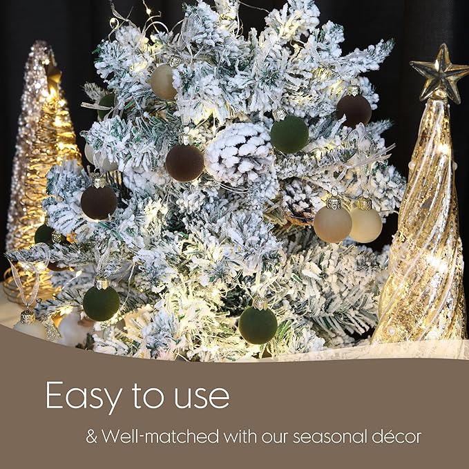 Sea Team 64-Pack Miniature Flocked Velvet Christmas Tree Ball Ornaments Set, Hanging Velour Baubles, Shatterproof Plastic Decorations for Xmas Tree, Wreath, Garland, 30mm/1.18 Inches, Prairie Fall