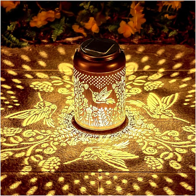 Hummingbird Solar Lanterns Outdoor Hanging Waterproof Solar Lights Hummingbird Gifts for Women Men Metal Bird Decorative LED Lanterns for Outside, Patio, Landscape, Yard Decor, Garden Decorations